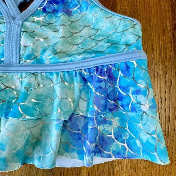 JUSTICE Mermaid Bikini Swimsuit Girls 8 Ruffled Two Piece Bathing Suit Bathers - Picture 4 of 11